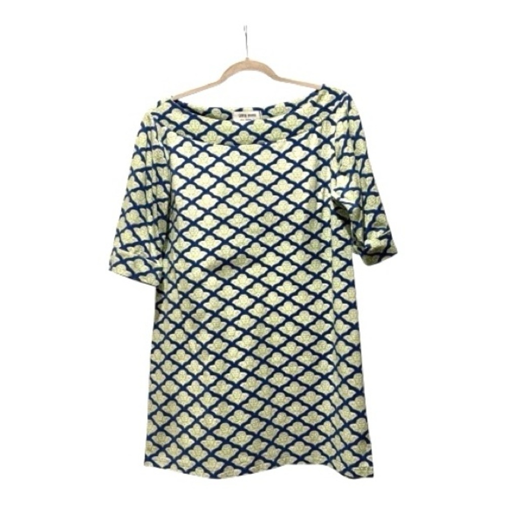 Skirtin Around Blue Green Floral Short Sleeve Dress Size 4 Classic Preppy